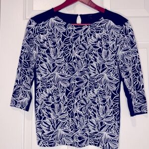 J. Crew Navy and White Floral Top